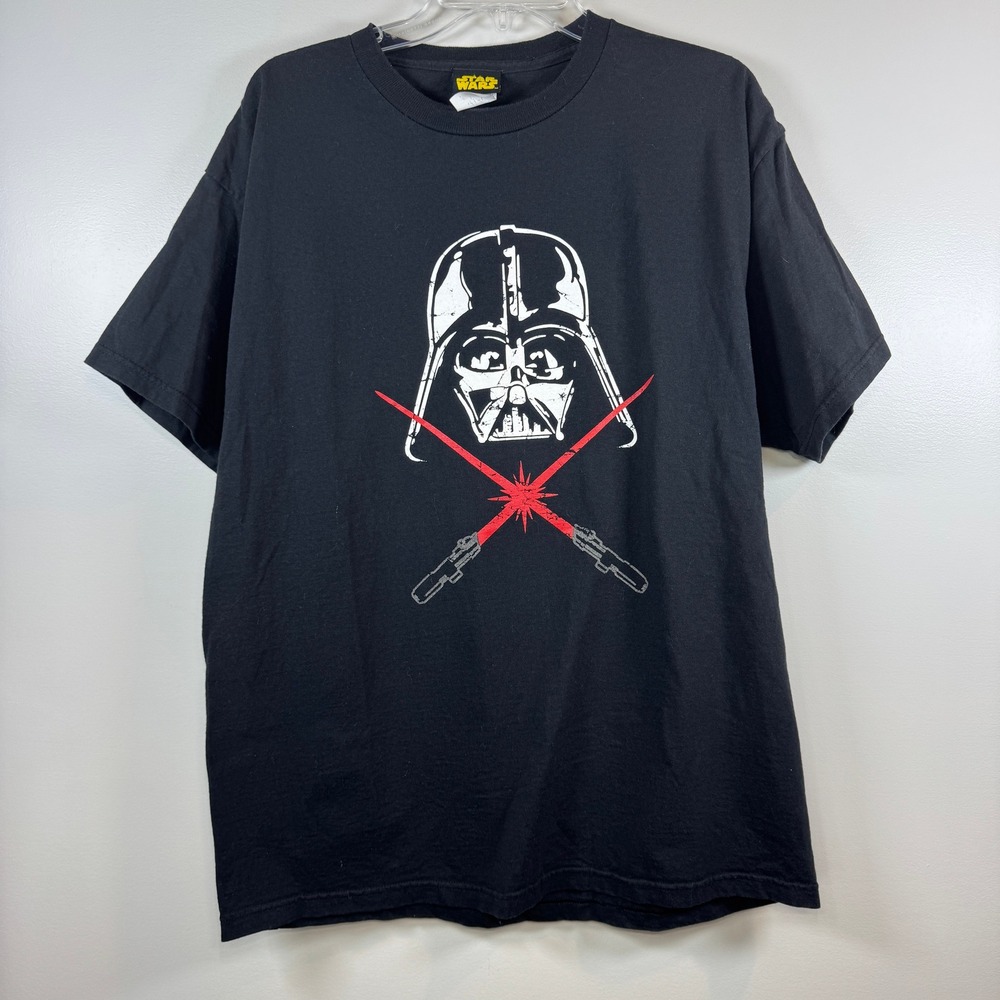 Star Wars Darth Vader Lightsaber Graphic‎ T-Shirt Mens L Black Cotton Sci-Fi 90s